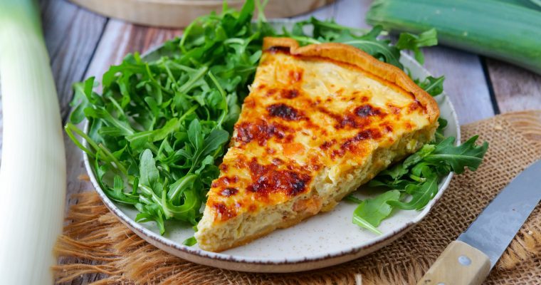 Quiche au poireau, truite fumée et Parmesan