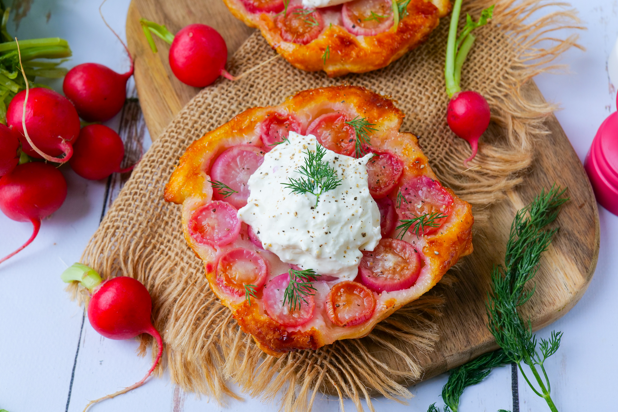 Tatin de radis roses et burrata