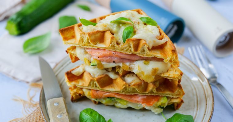 Croques-gaufres truite fumée et courgette
