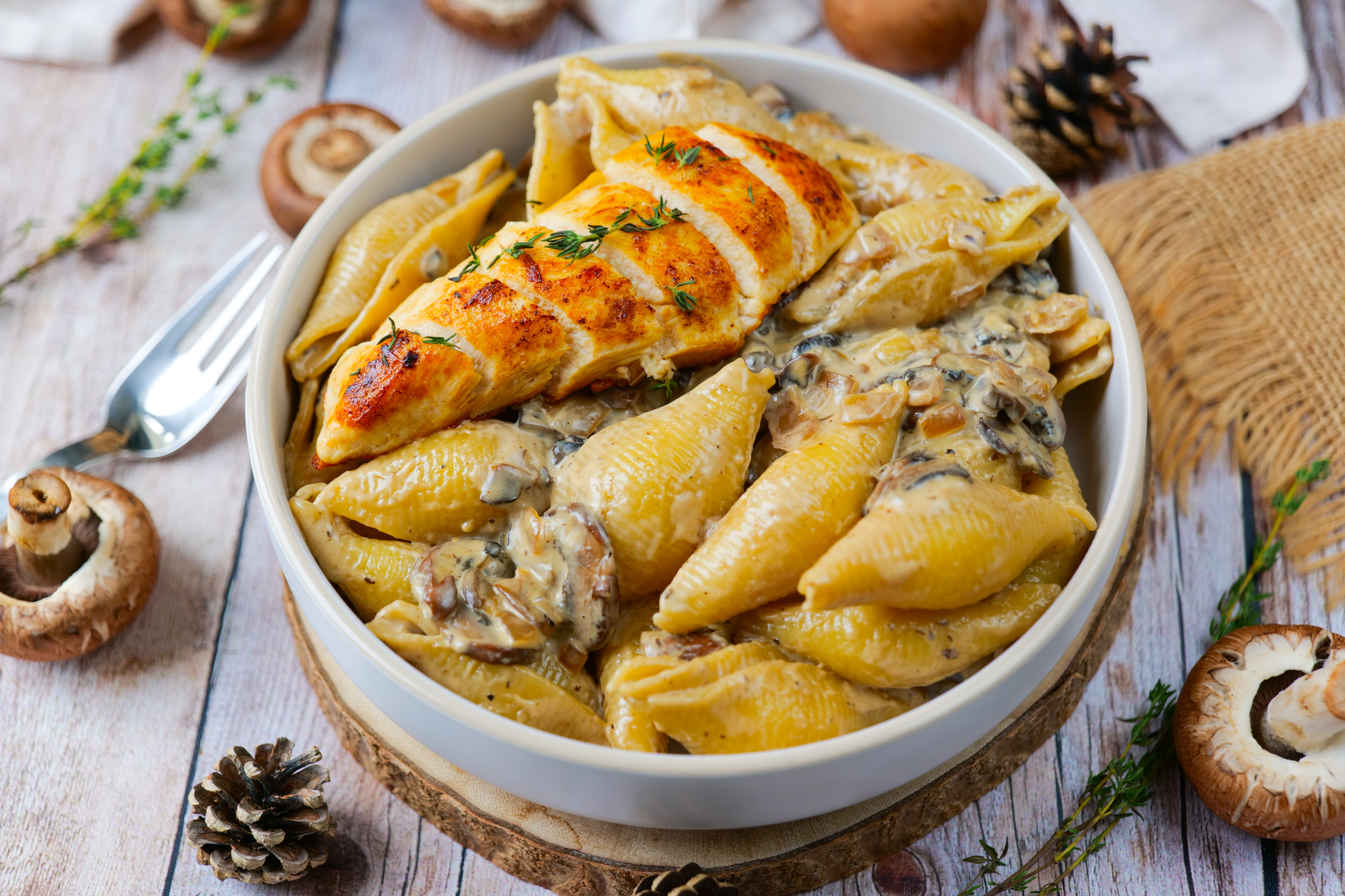 Pâtes crémeuses poulet et champignons