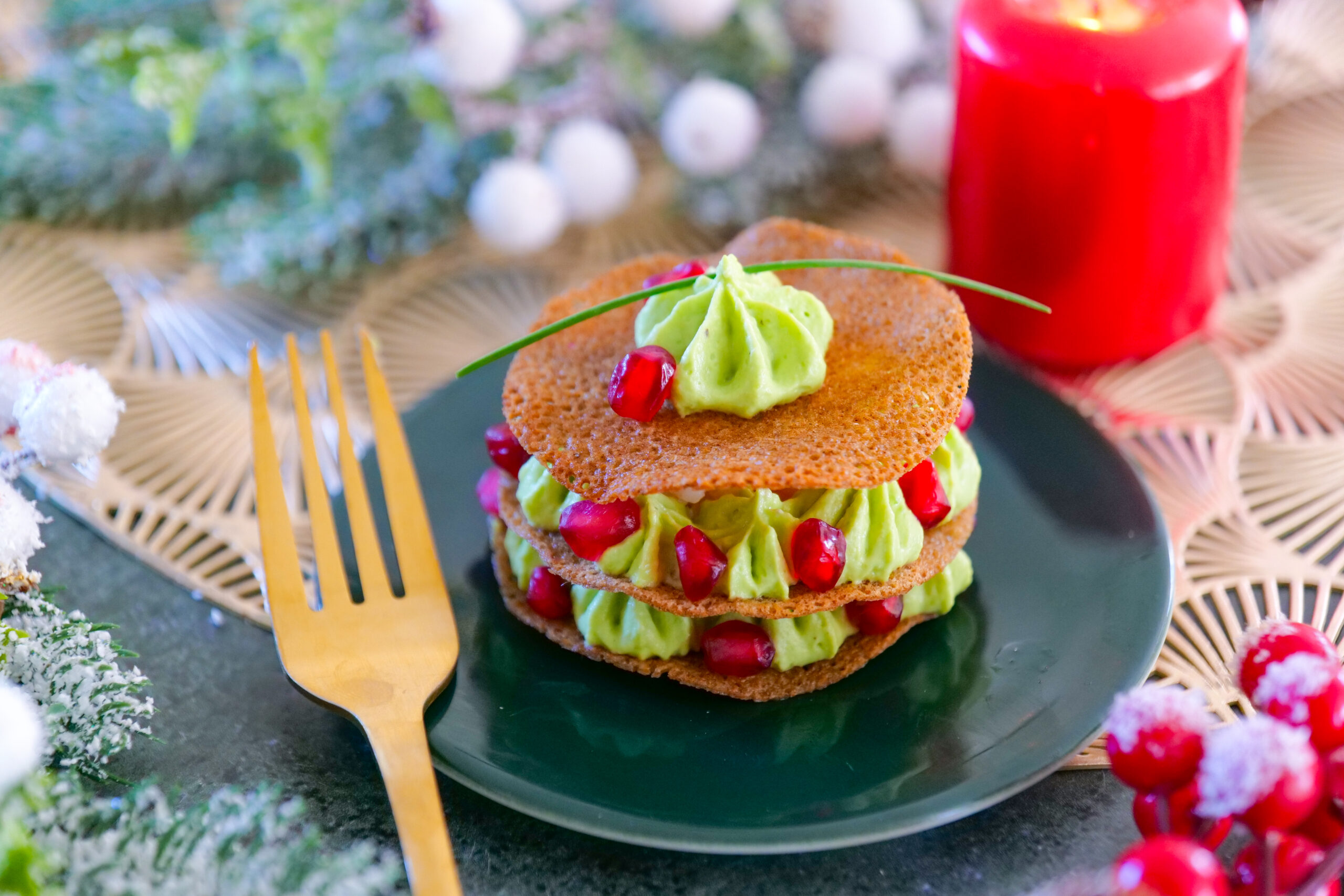 Mille feuilles croustillants avocat et crevettes
