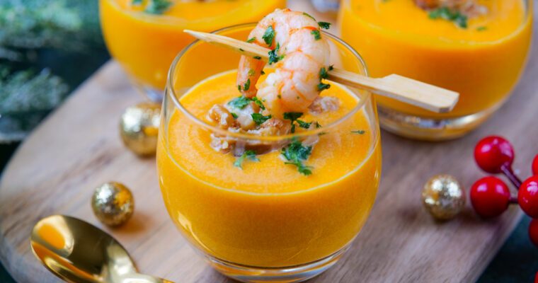 Verrines apéritives au potimarron et aux crevettes