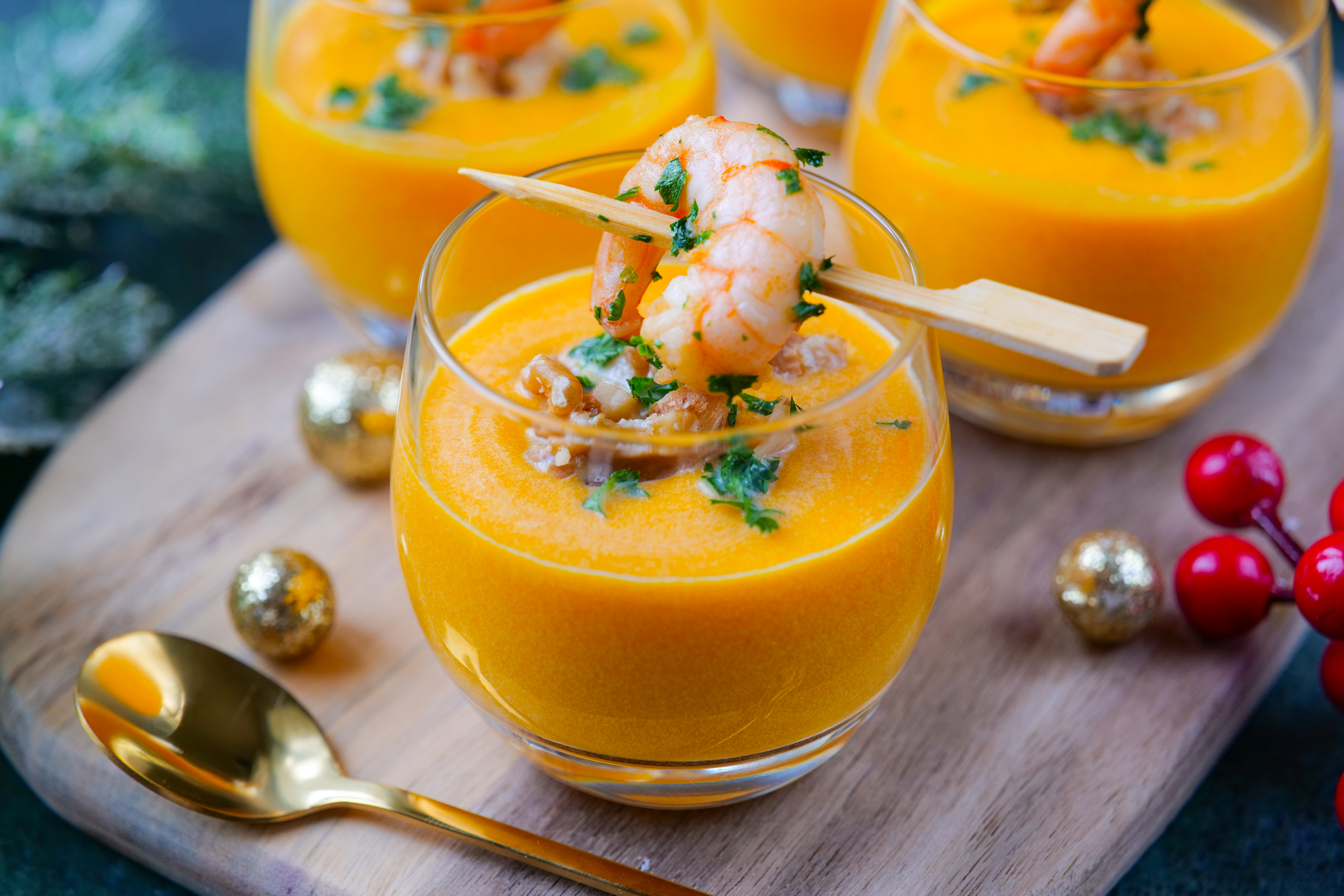 Verrines apéritives au potimarron et aux crevettes