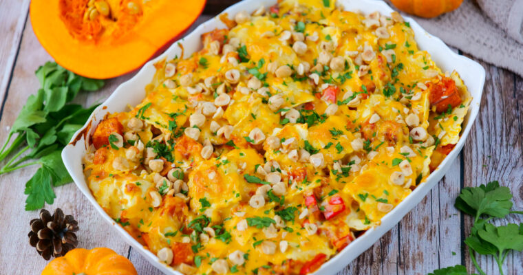Gratin de ravioles au potimarron et cheddar