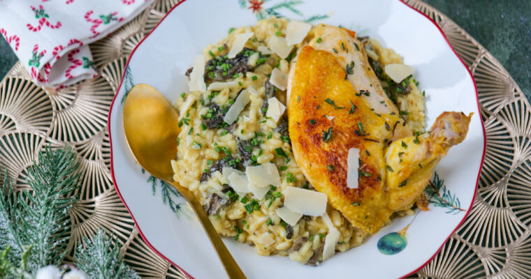 Risotto à la truffe, morilles et suprêmes de volaille
