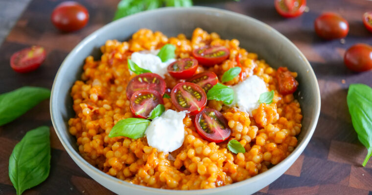 Risotto de couscous perlé tomates et burrata