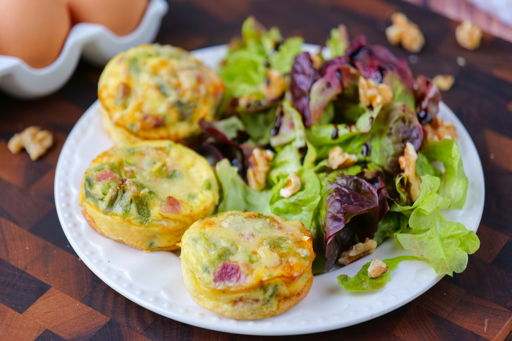 Mini quiches sans pâte au jambon, Comté et haricots verts